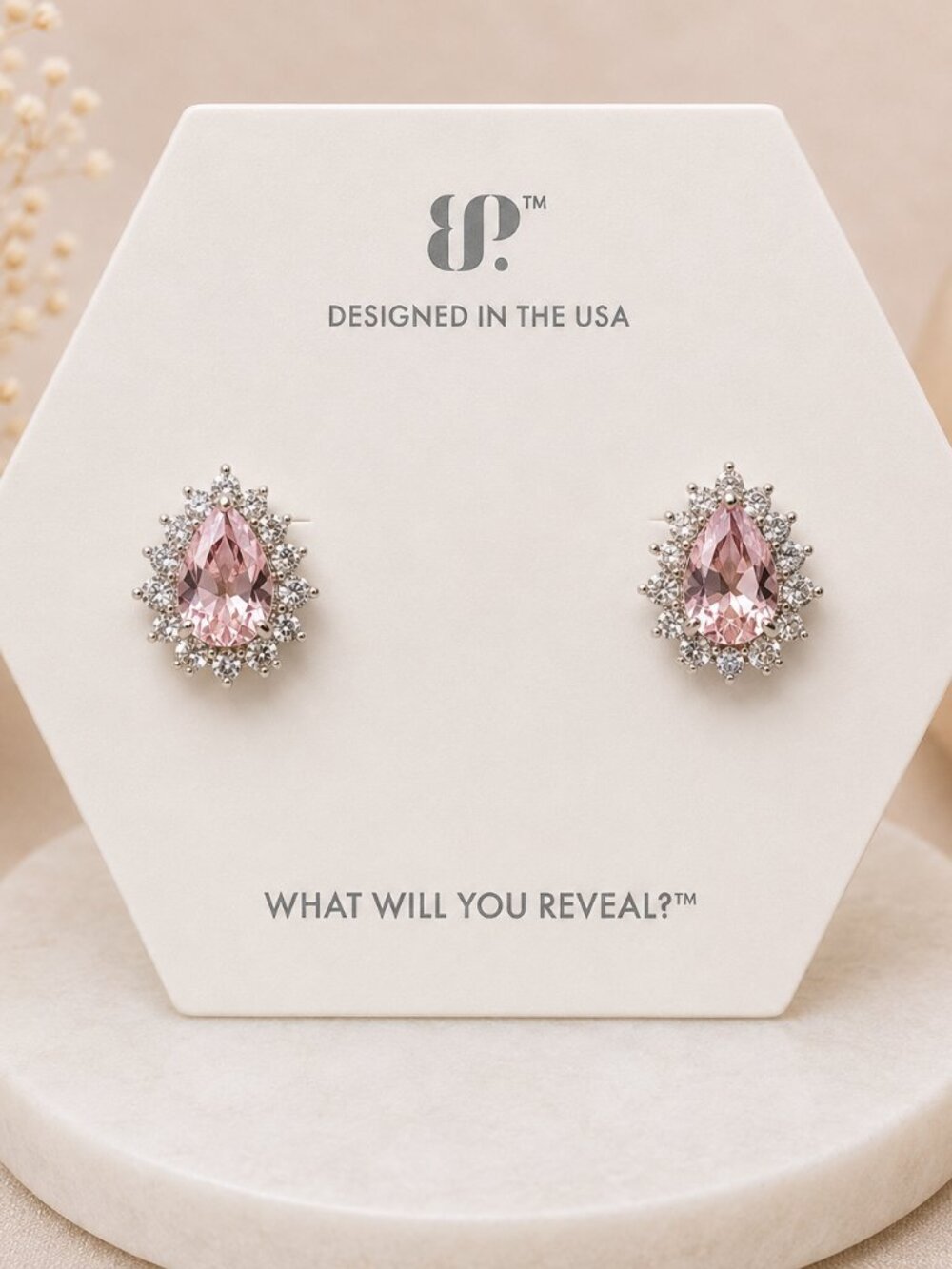 Bomb Party "VIP Vibes Only" ER98751 Pink Morganite on Rhodium $126 MSRP